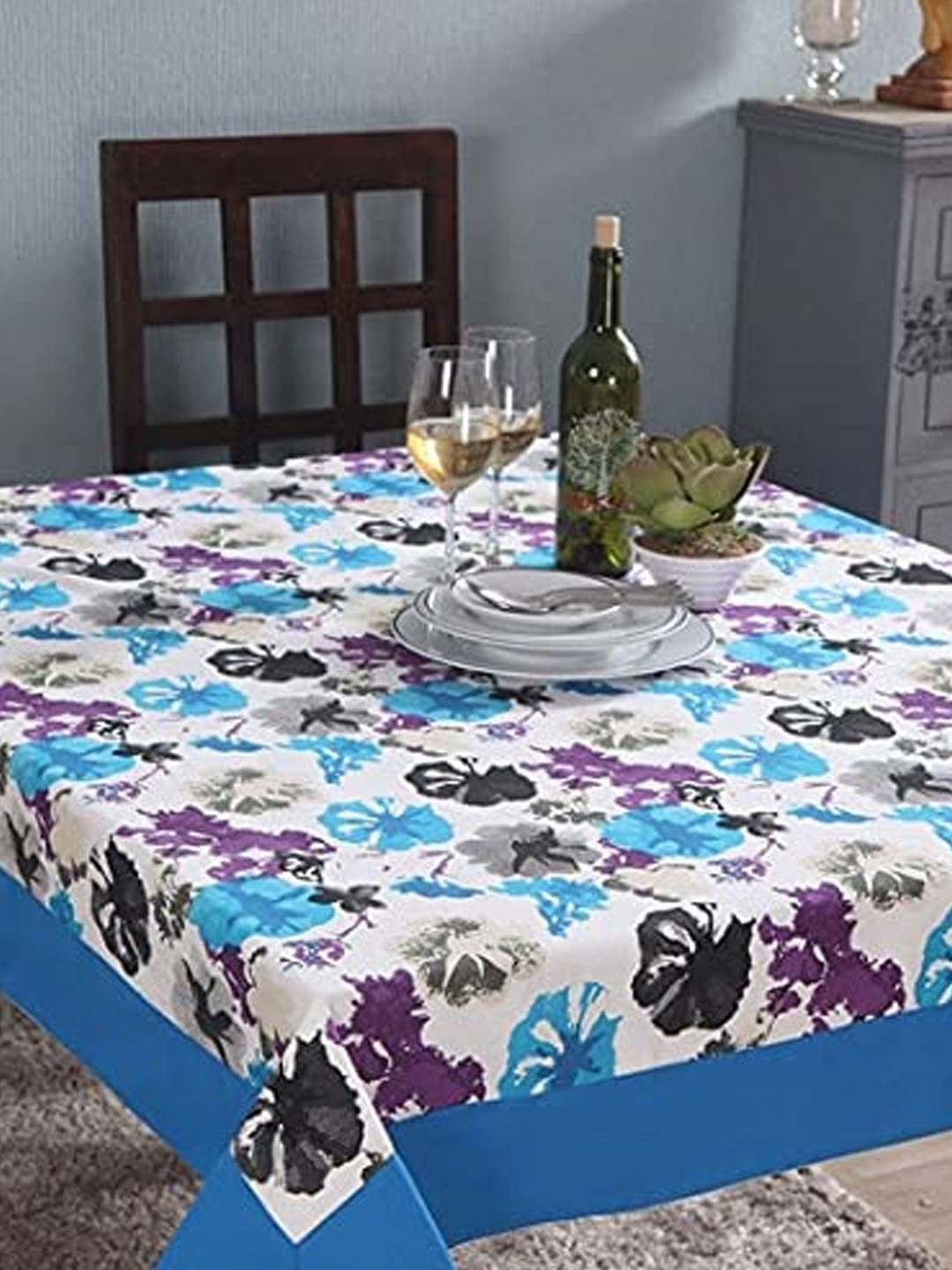 

Lushomes Blue Floral Printed Pure Cotton Table Cover