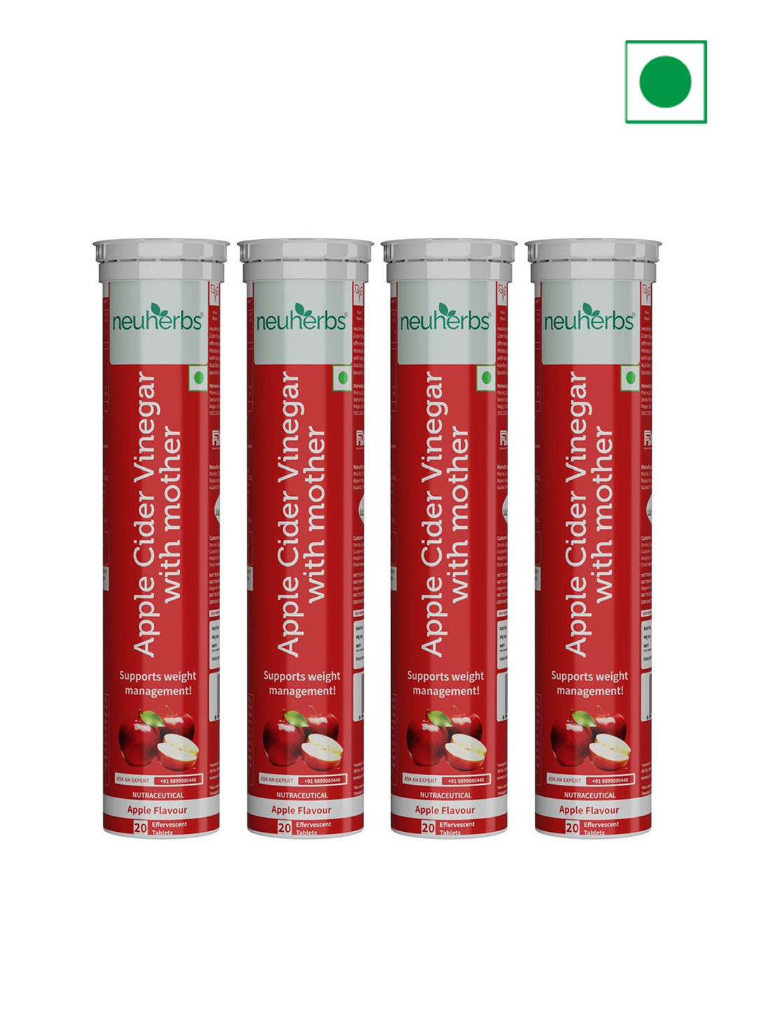 

Neuherbs Set of 4 Apple Cider Vinegar Effervescent Tablets - 20 Tablets Each, Pink