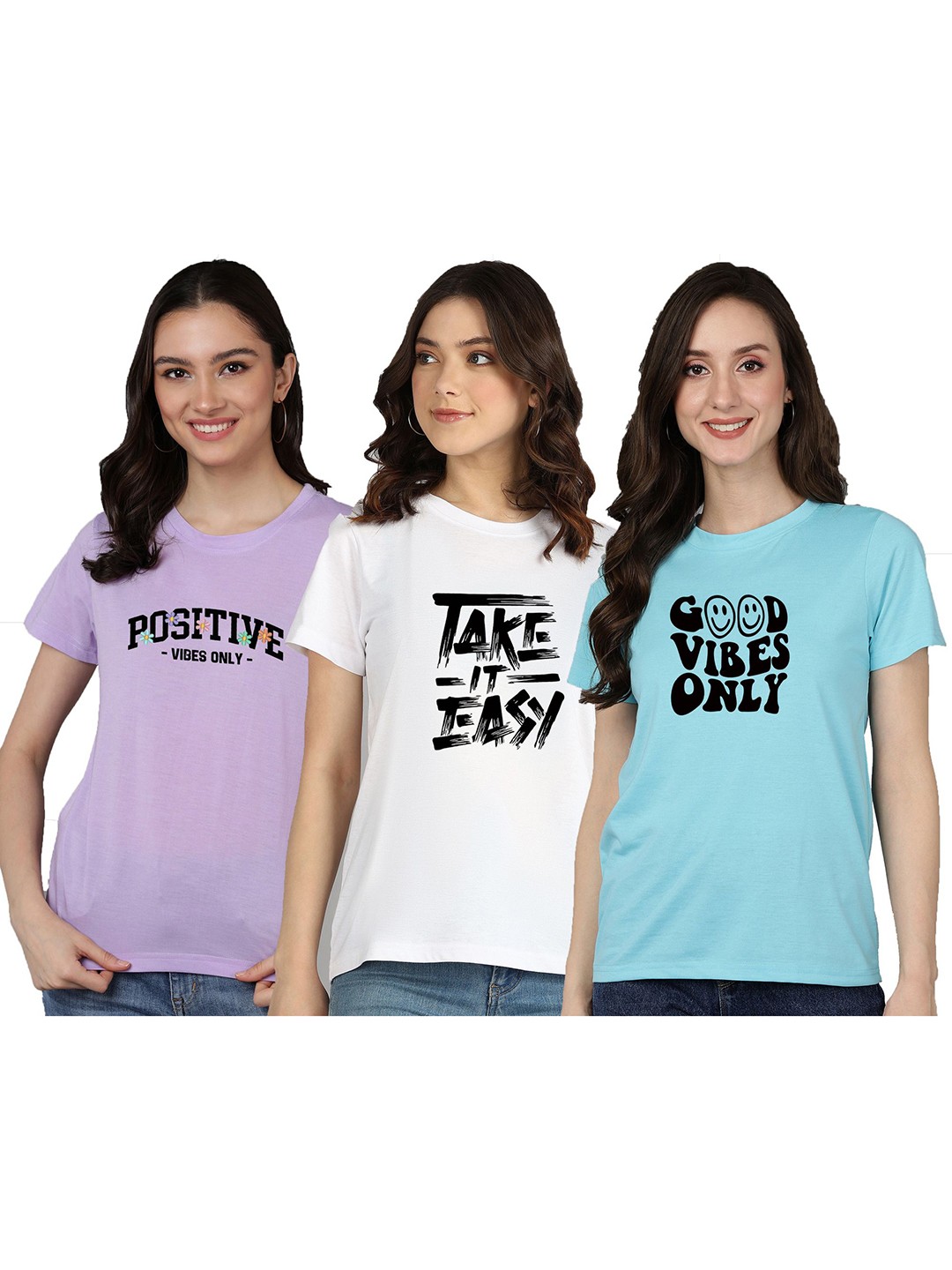 

Adyavastram Women Typography Printed Round Neck Cotton T-shirt, White