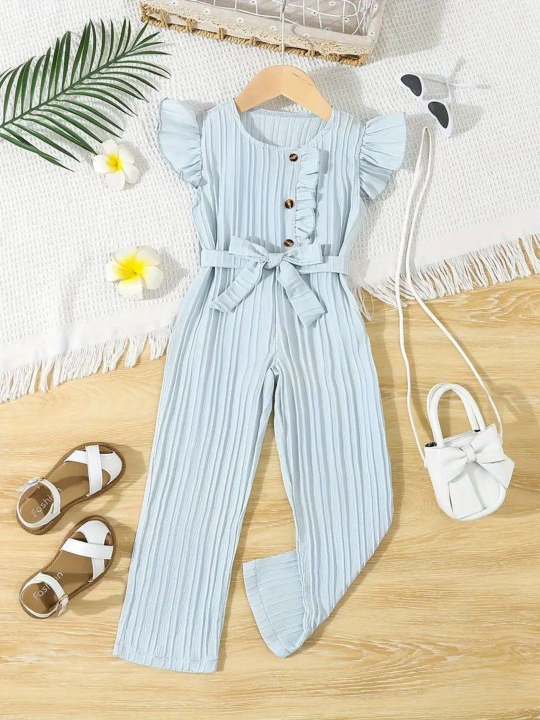 

BAESD Girls Round Neck Basic Jumpsuit, Sea green