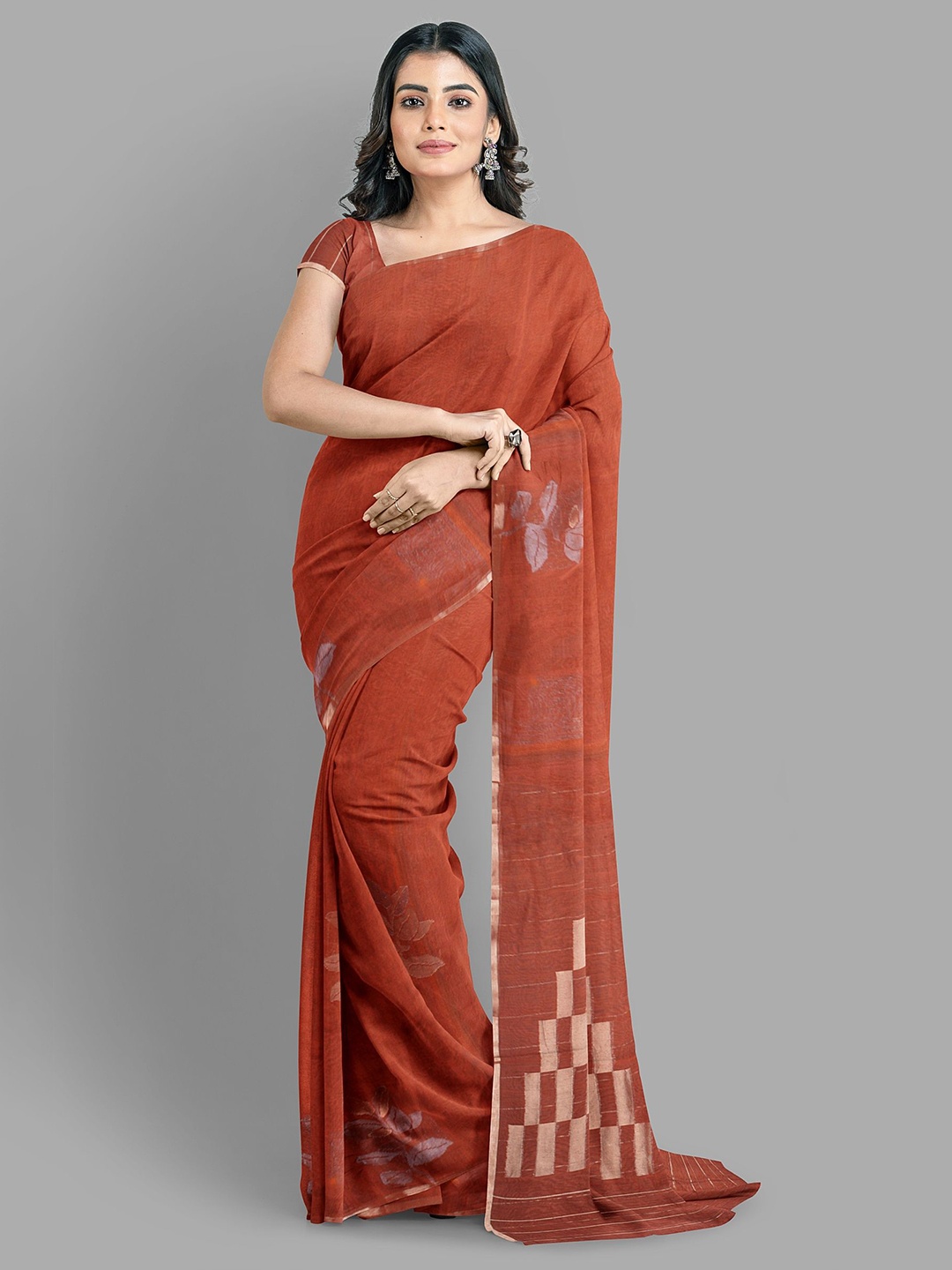 

The Chennai Silks Ethnic Motifs Woven Design Maheshwari Saree, Coral