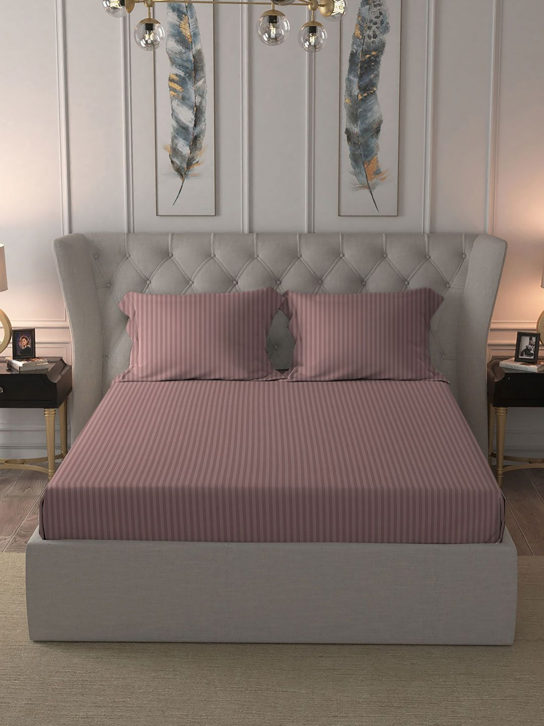 

MYTRIDENT Pale Mauve Classic Dyed Flat 210TC King Cotton Bedsheet Set