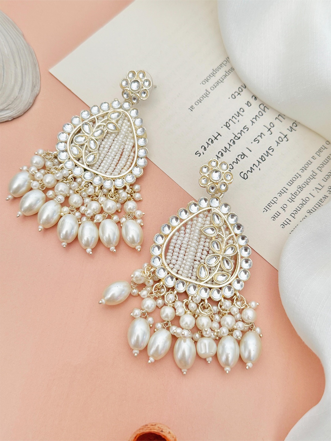 

ABDESIGNS Gold-Plated Kundan Studded And Beaded Classic Drop Earrings