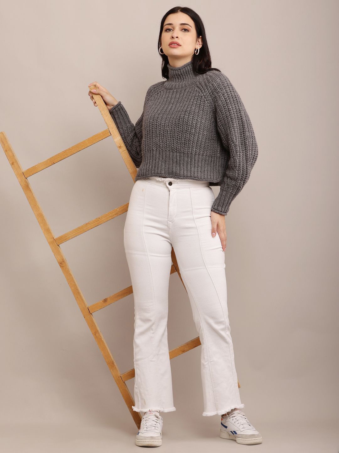 

NoBarr Women Open Knit Pullover Sweater, Grey
