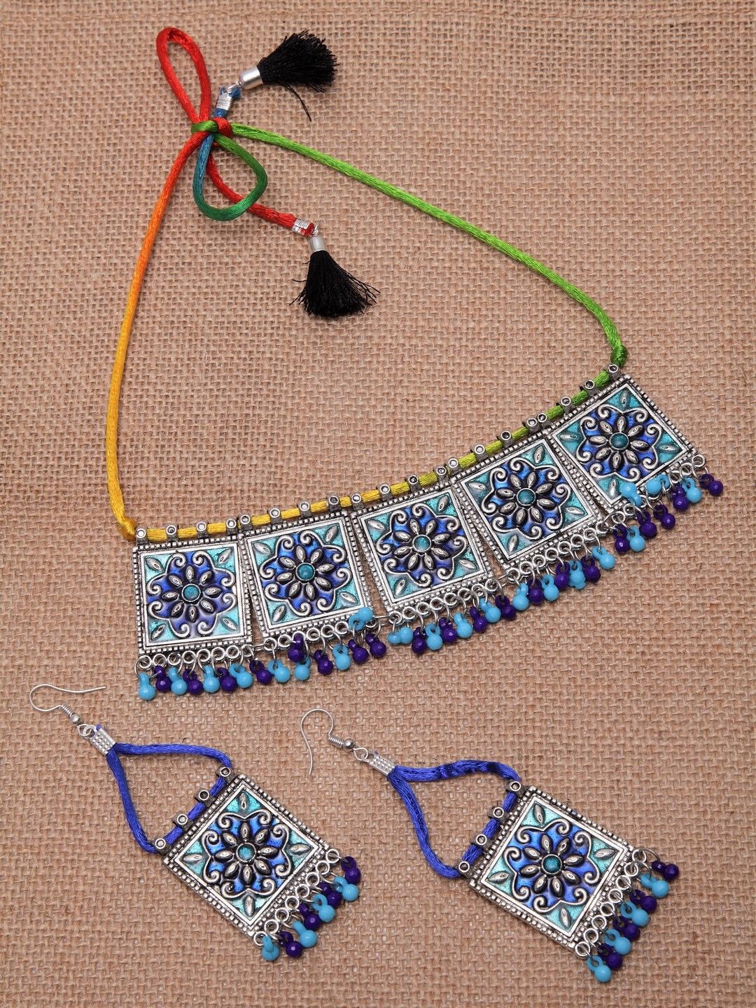 

Anouk Blue Silver-Plated Enamelled Beaded Jewellery Set