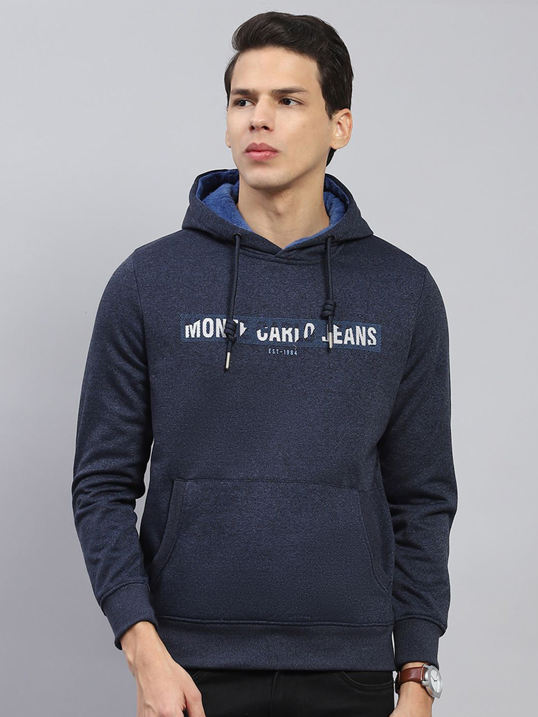 

Monte Carlo Men Printed Hooded Sweatshirt, Navy blue