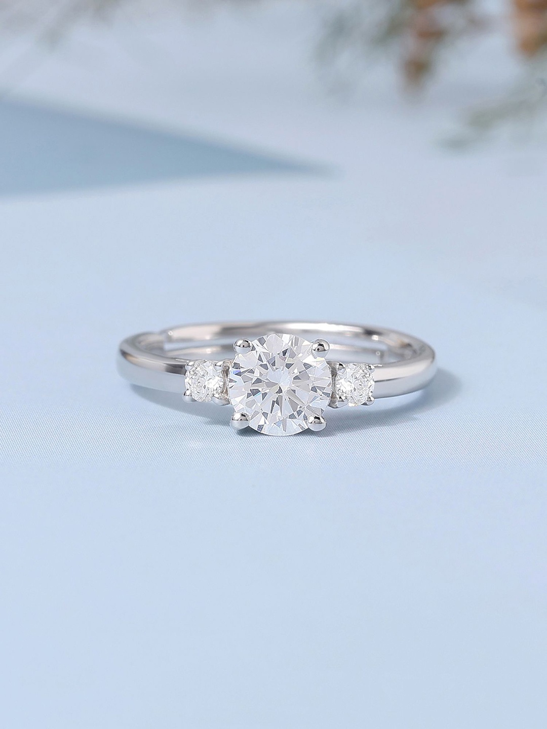 

Ornate Jewels Rhodium-Plated AD Stone Studded Adjustable Finger Ring, Silver