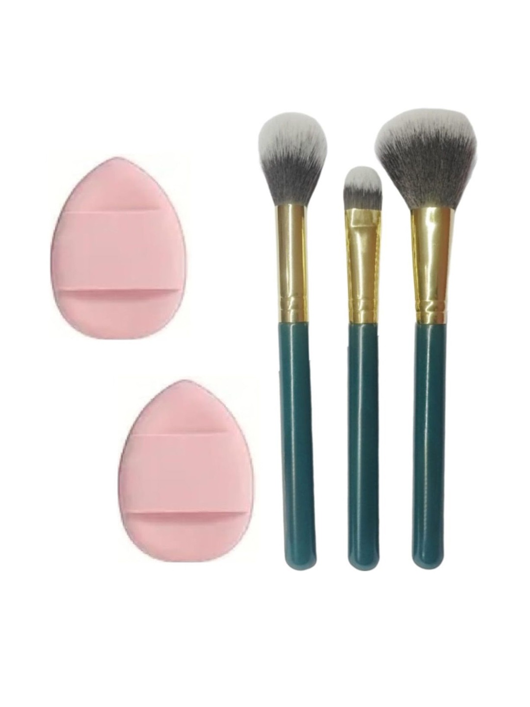 

Facejewel Set of 3 Makeup Brush with 2 Makeup Finger Puff, Green