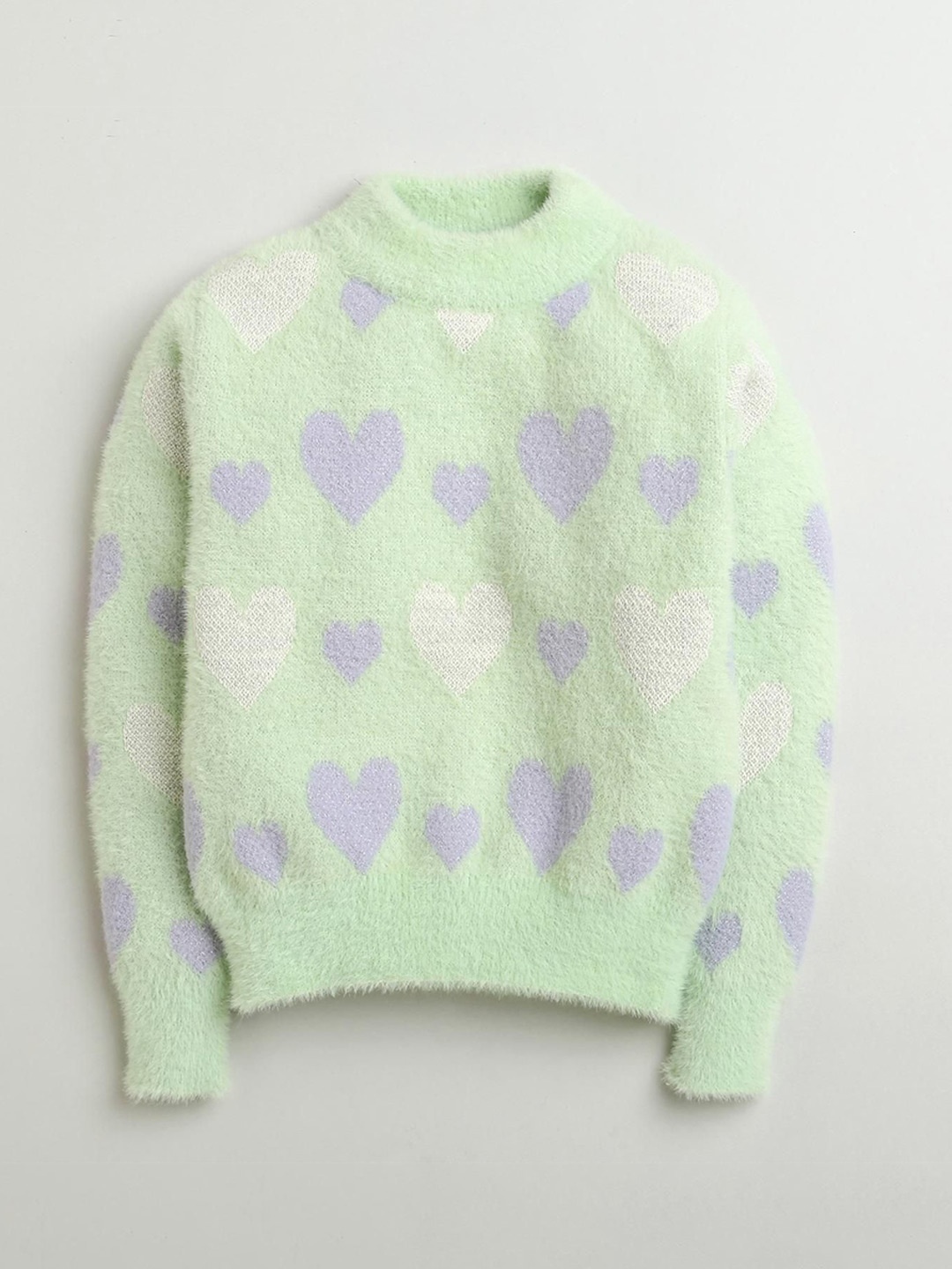 

Tiny Girl Girls Conversational Printed Winter Pullover, Green