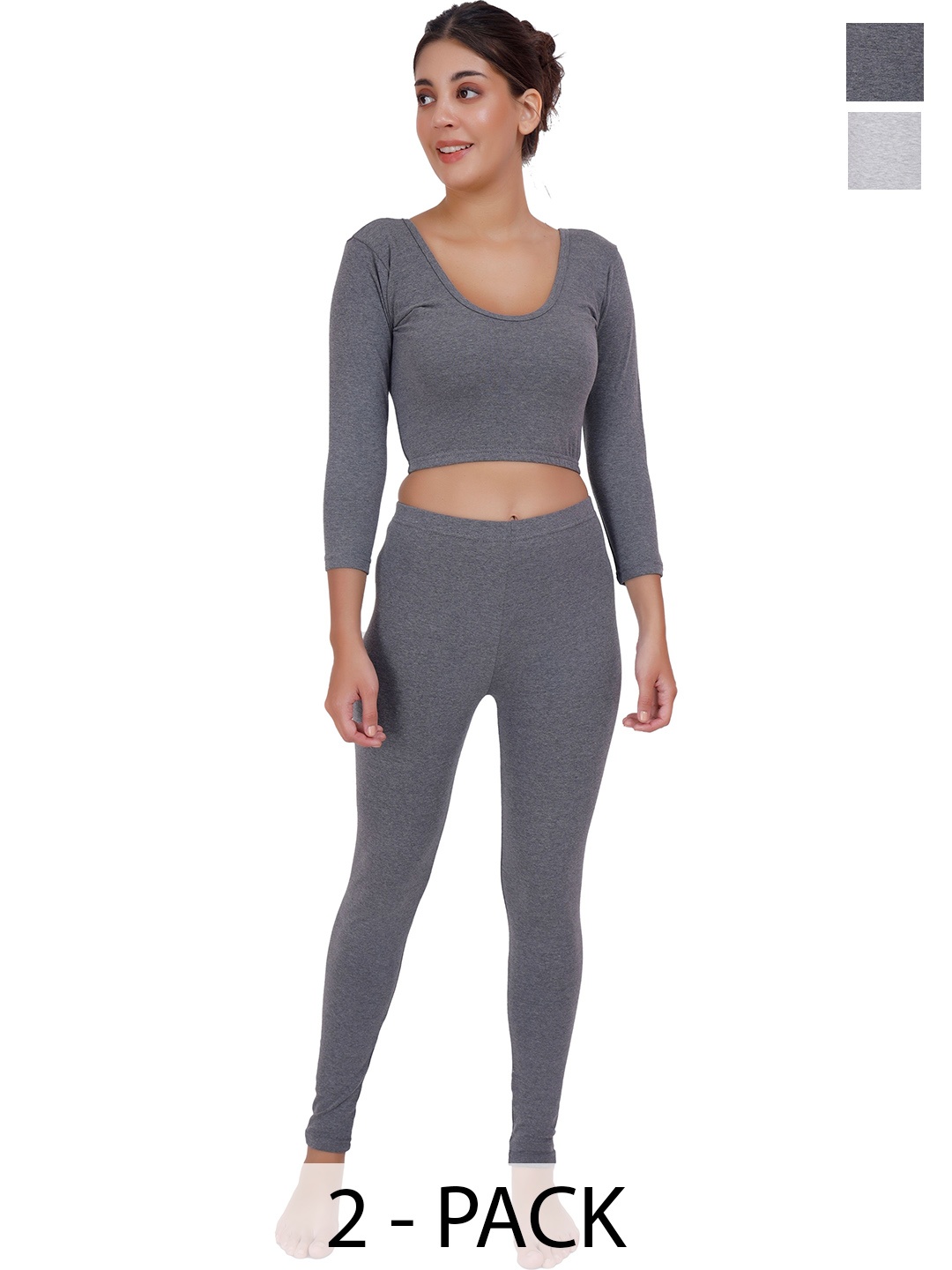 

SELFCARE Women Pack Of 2 Thermal Sets, Charcoal