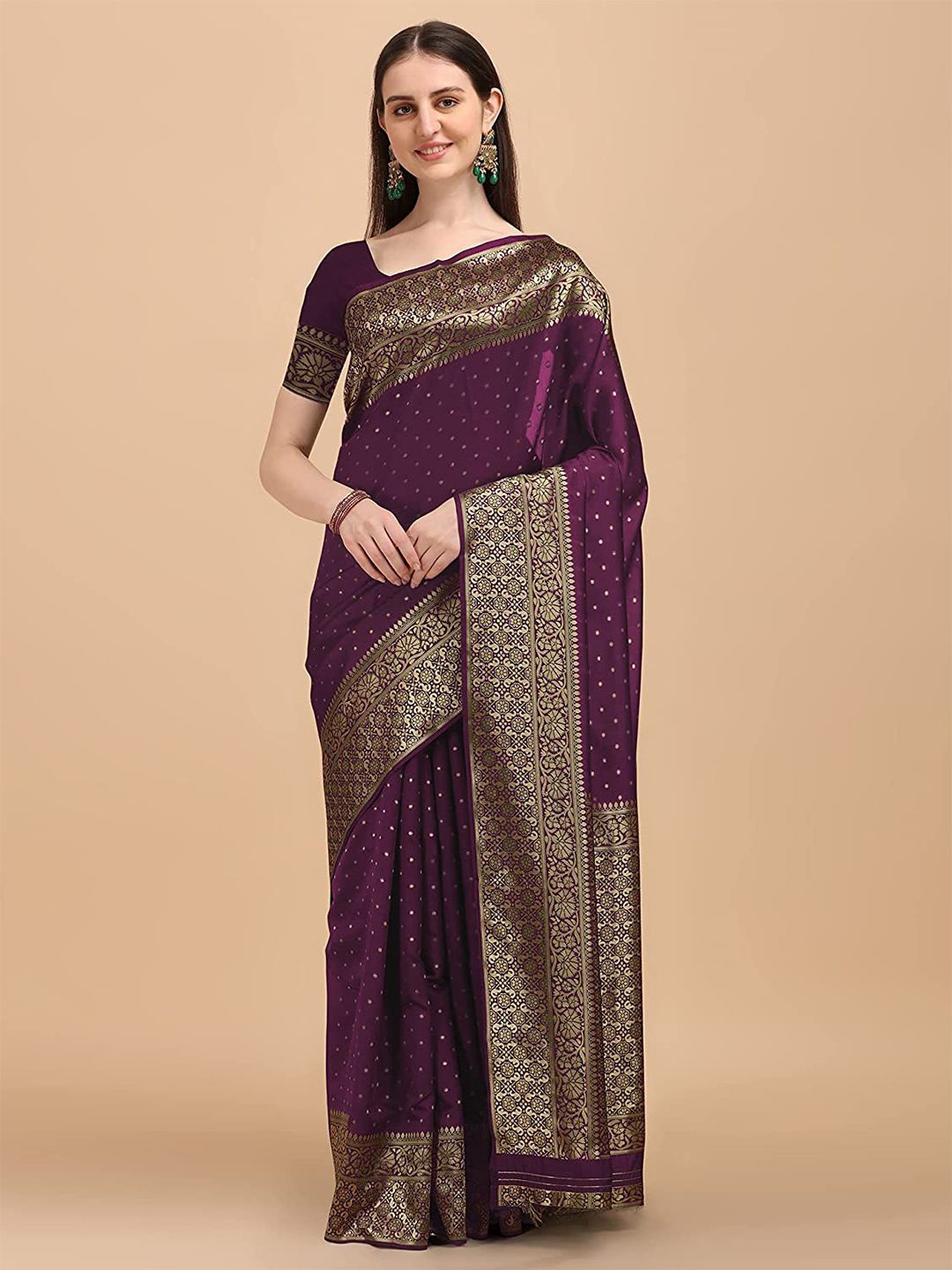 

MANMOHITSAREE Woven Design Zari Banarasi Saree, Purple