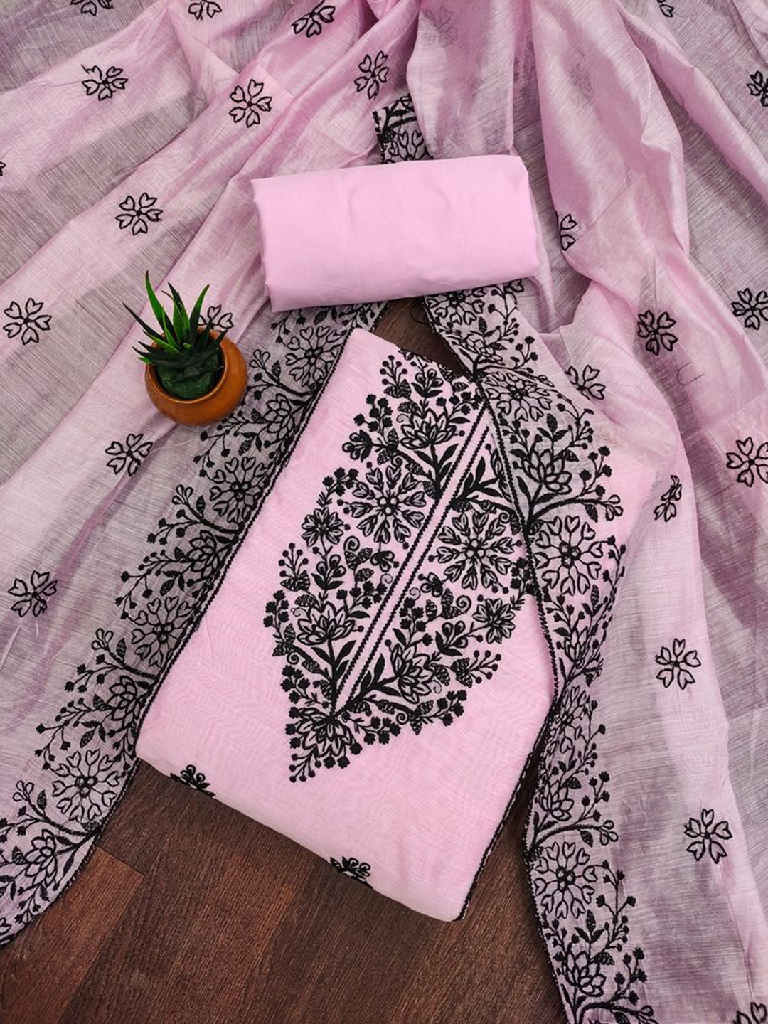 

Sidhidata Embroidered Unstitched Dress Material, Pink