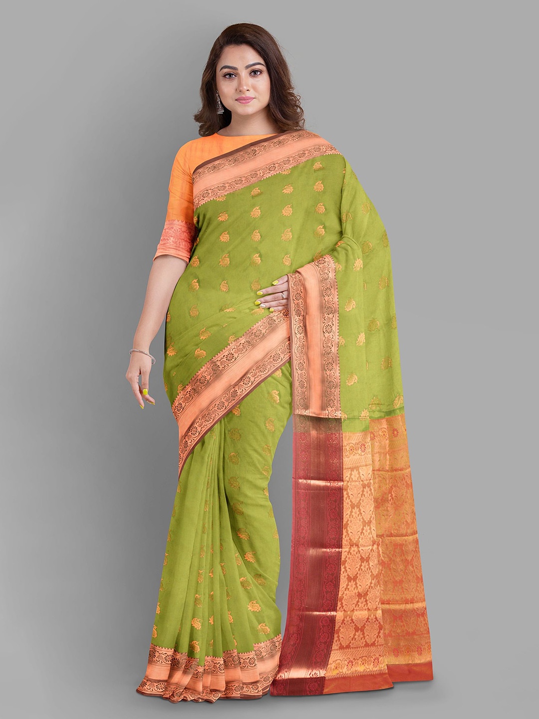 

The Chennai Silks Woven Design Zari Baluchari Saree, Green