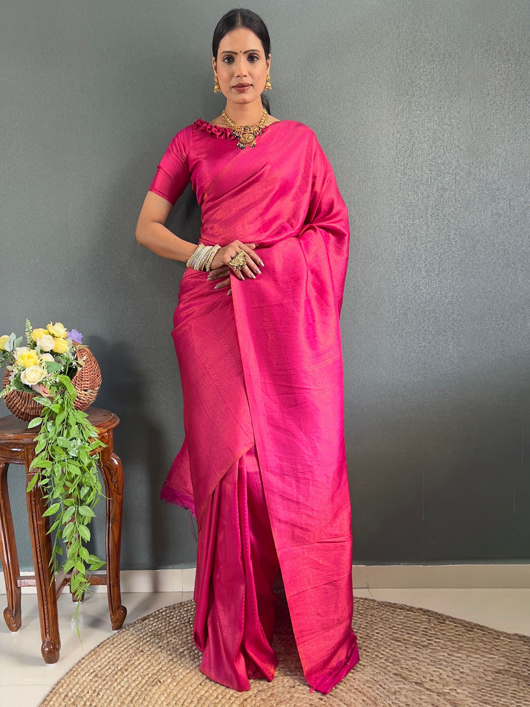 

MAHALASA Woven Design Zari Pure Silk Kanjeevaram Saree, Pink