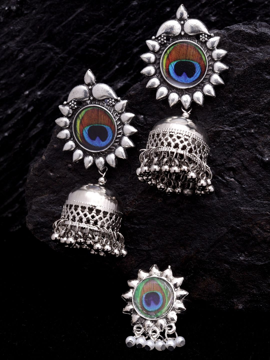 

Anouk Blue Silver-Plated Meenakari Oxidised Jewellery Set