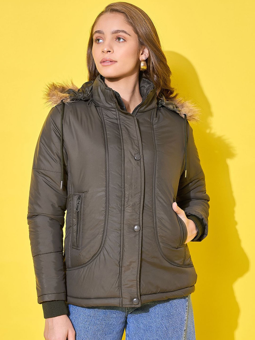 

BUY NEW TREND Women Hooded Solid Casual Parka Jacket, Olive
