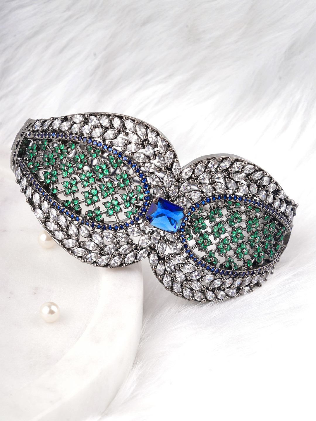 

Adwitiya Collection Silver-Plated Cubic Zirconia Studded Bangle-Style Bracelet