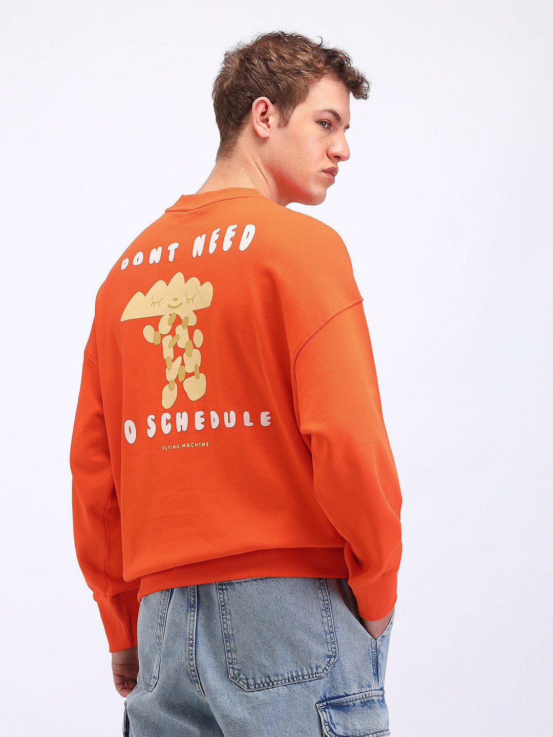 

Flying Machine Men Graphic Printed Cotton Sweatshirt, Orange