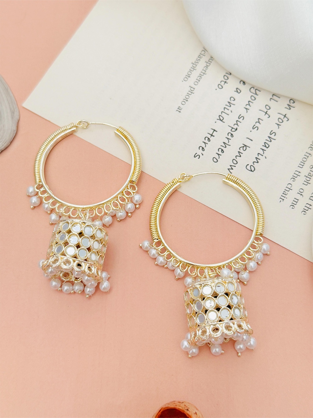 

ABDESIGNS Gold-Plated Classic Kundan Studded And Beaded Hoop Earrings