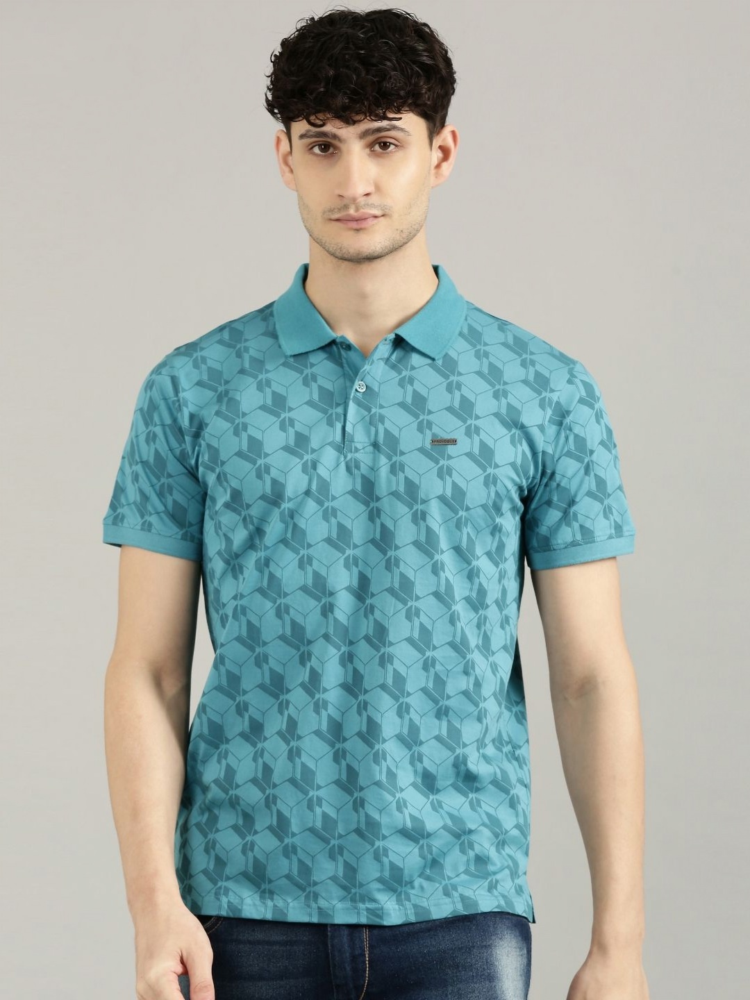 

Provogue Men Floral Printed Polo Collar Tropical T-shirt, Blue