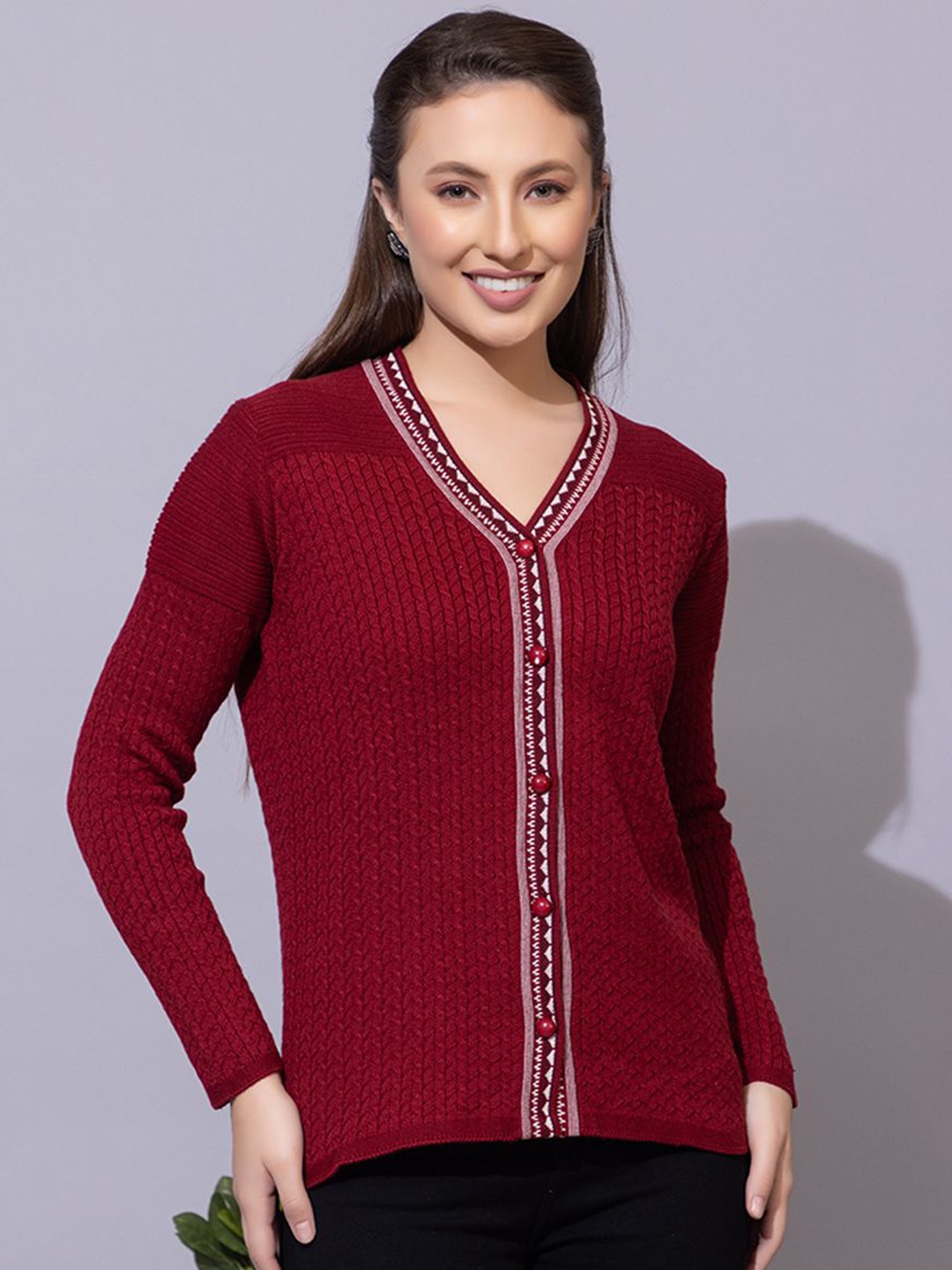 

Anouk Women Ribbed Winter Cardigan, Maroon