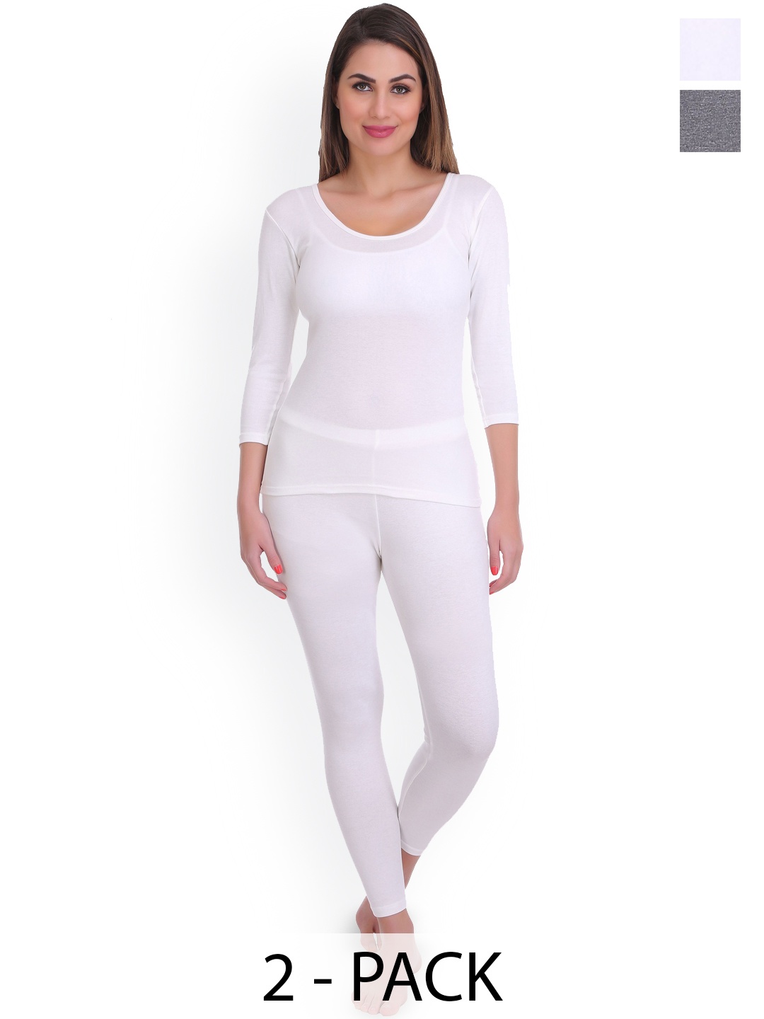 

SELFCARE Women Pack Of 2 Rund Neck Thermal Set, Charcoal