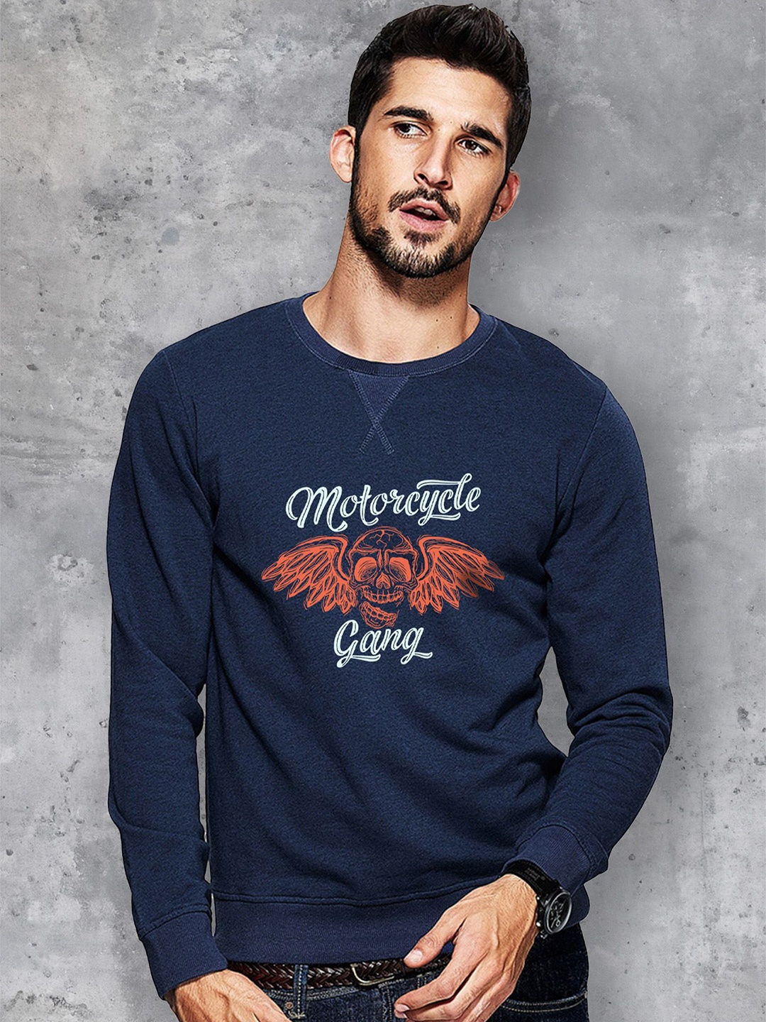 

fanideaz Men Graphic Printed Sweatshirt, Blue