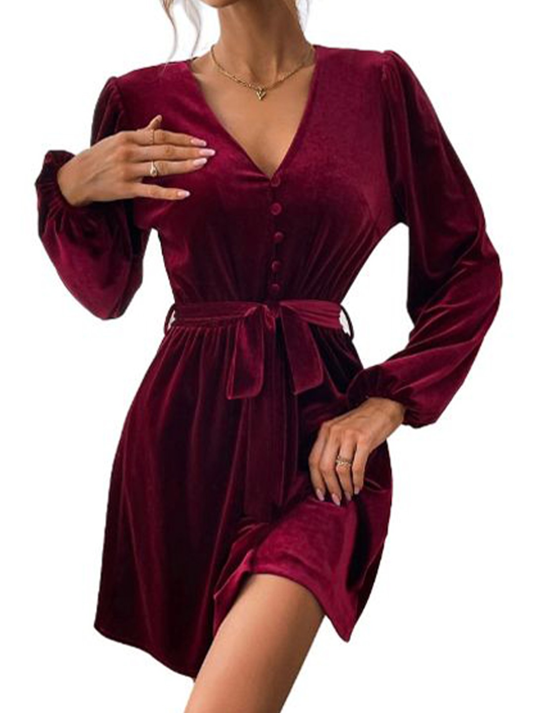 

StyleCast Women V-Neck Fit & Flare Mini Dress, Burgundy