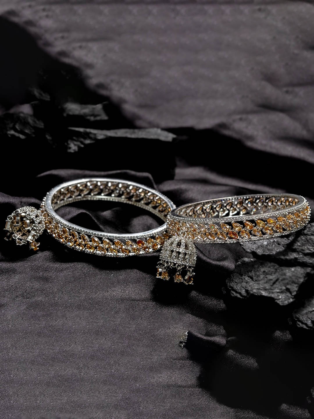 

Zevarly Set Of 2 Gold Plated American Diamond-Studded Bangles