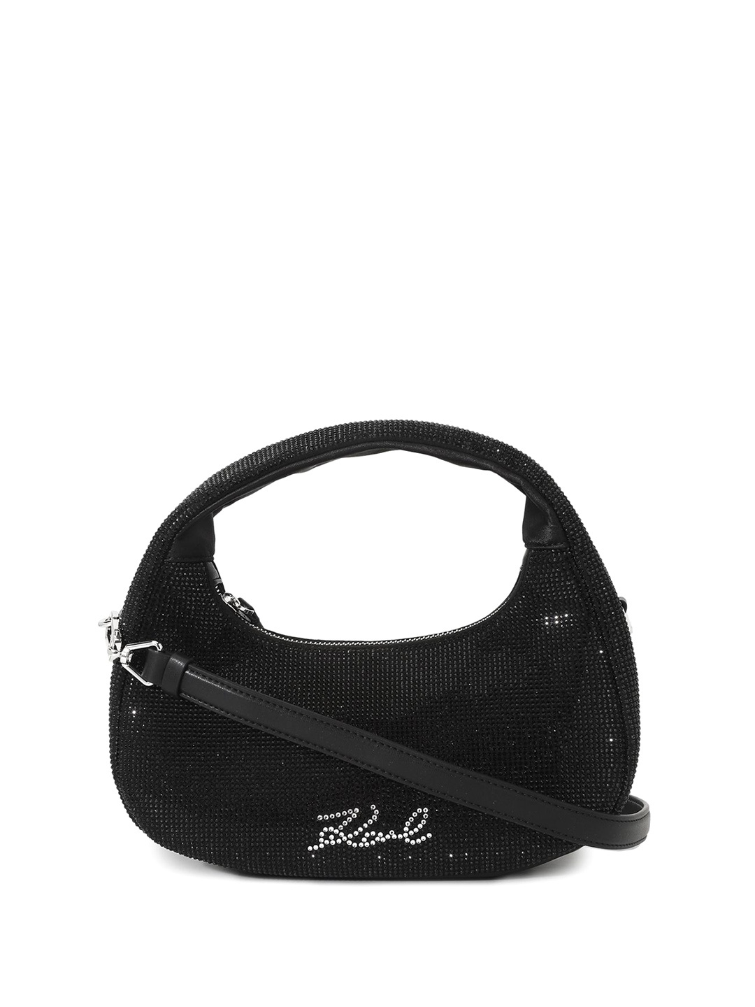 

Karl Lagerfeld Women Embellished Half Moon Hobo Bag, Black