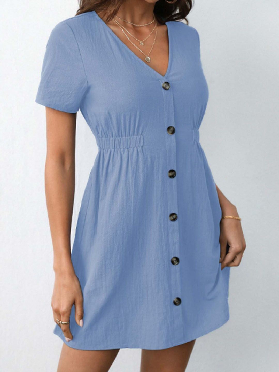 

StyleCast Women Cotton Fit & Flare Short Sleeves Dress, Blue