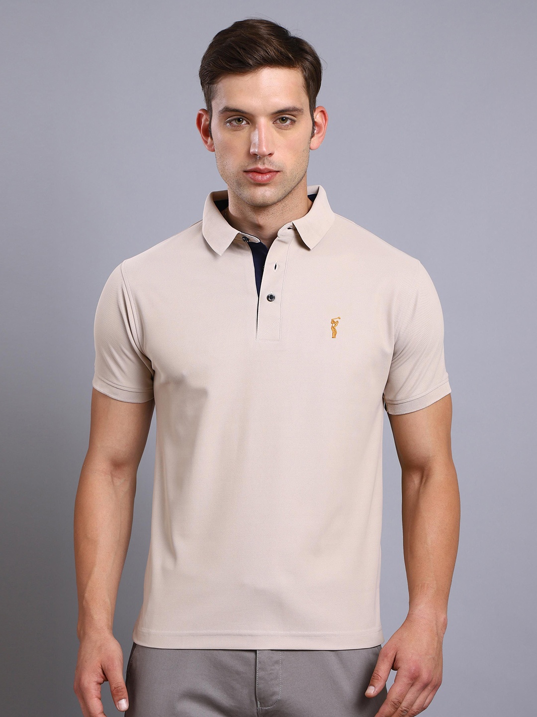 

STELLERS Men Solid Polo Collar T-shirt, Beige