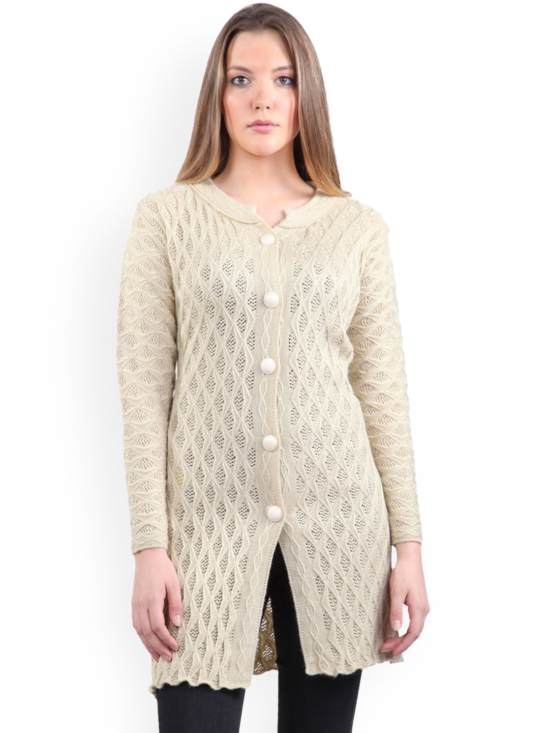 

MONTREX Women Self-Design Single-Breasted Overcoats, Beige