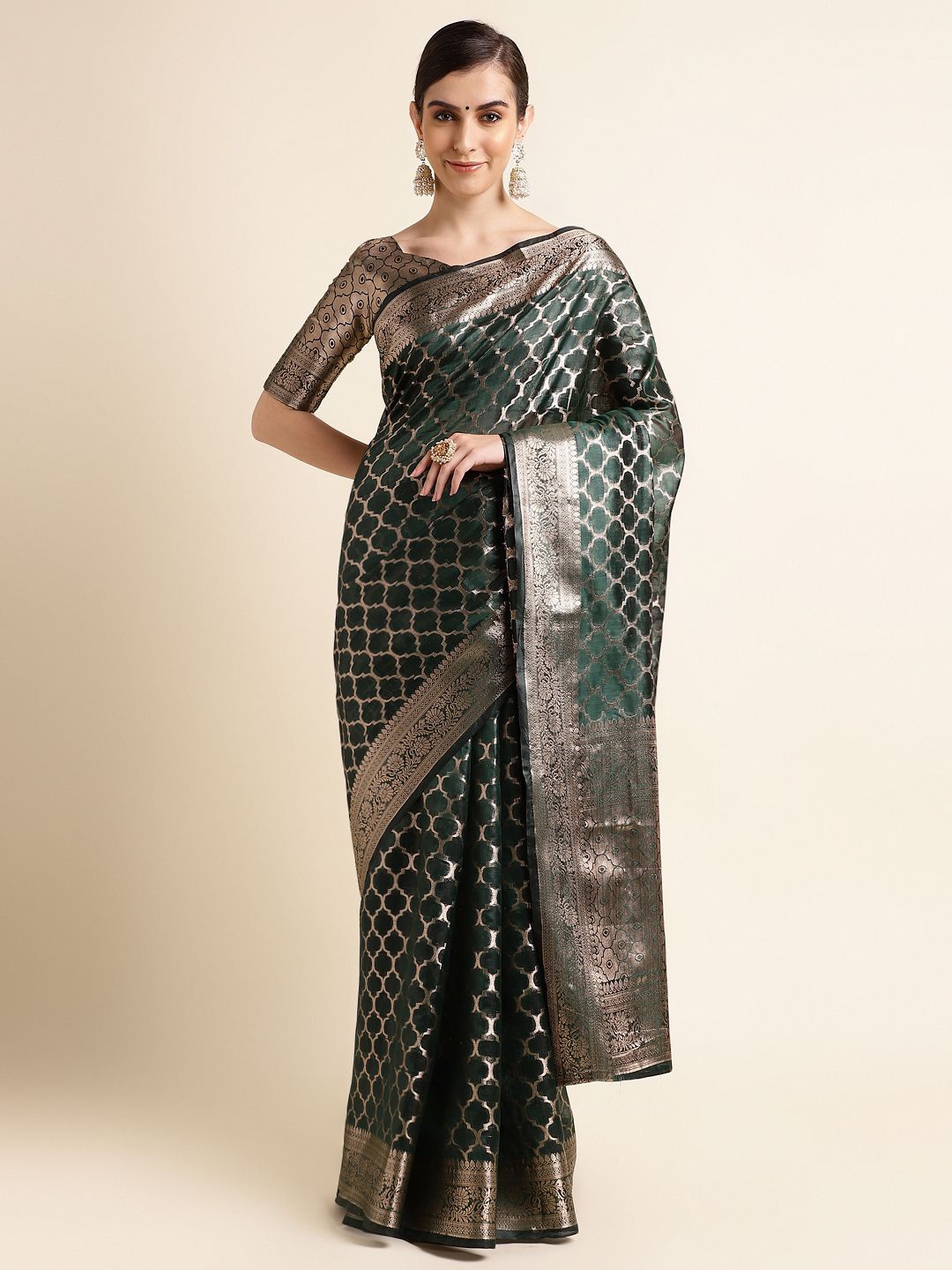 

SHRIMAY Woven Design Zari Organza Banarasi Saree, Green