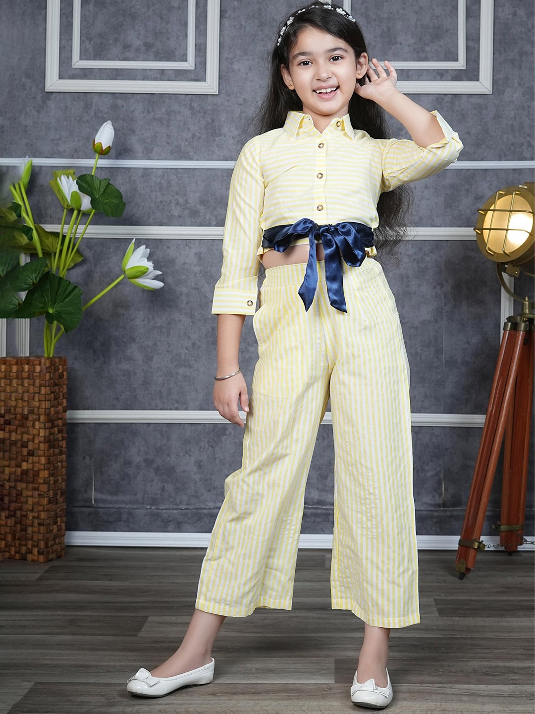 

BAESD Striped Three-Quarter Sleeves Shirt With Trouser, Yellow