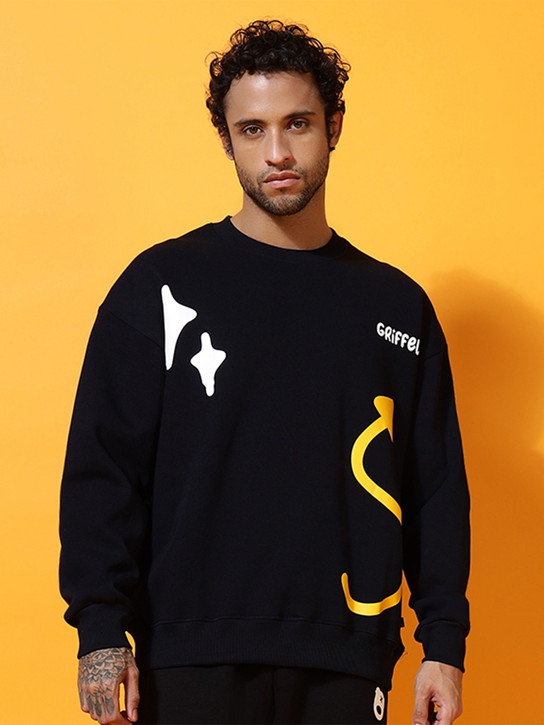 

GRIFFEL Men Graphic Printed Sweatshirt, Black