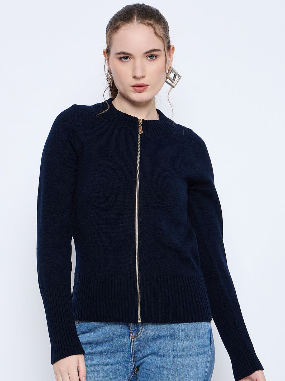 

Madame Women Round Neck Long Sleeves Cardigan, Navy blue