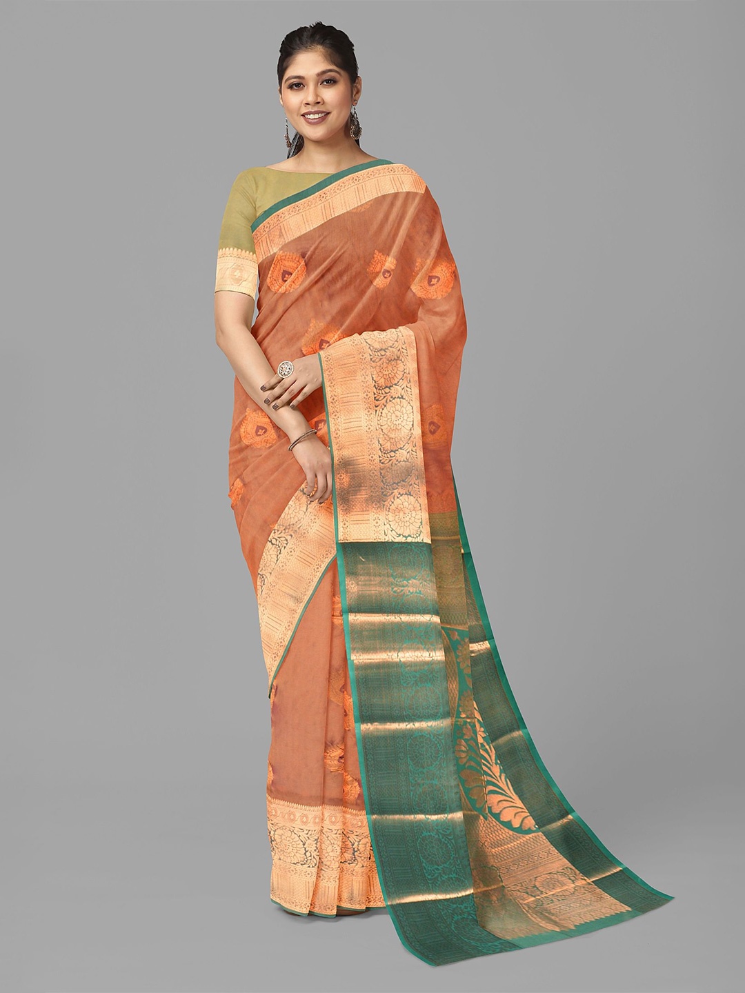 

The Chennai Silks Woven Design Zari Baluchari Saree, Copper