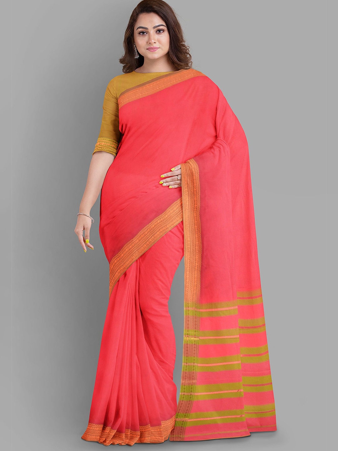 

The Chennai Silks Fusion Zari Baluchari Saree, Pink