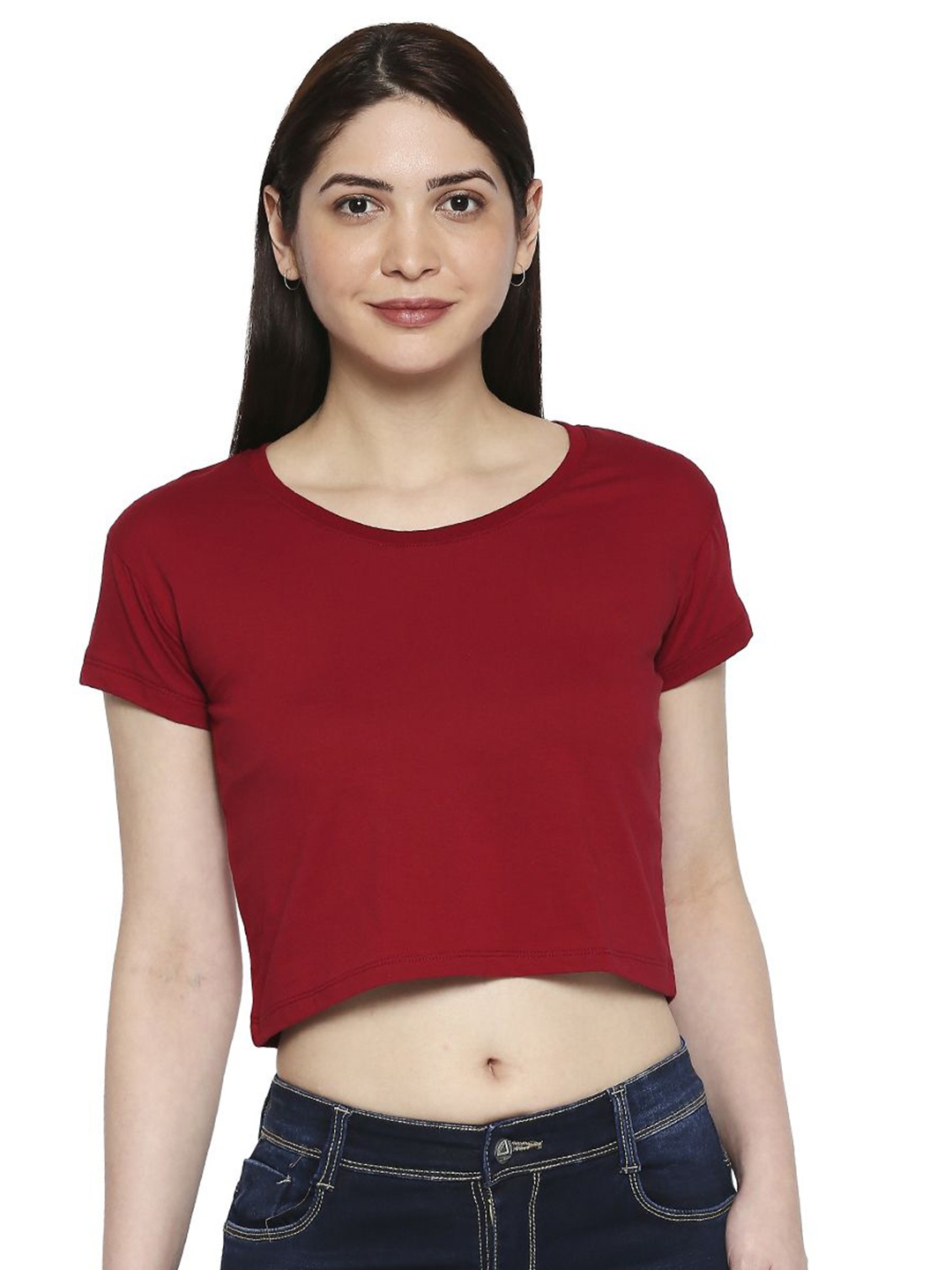 

Ammarzo Round Neck Short Sleeves Cotton Crop T-Shirt, Maroon