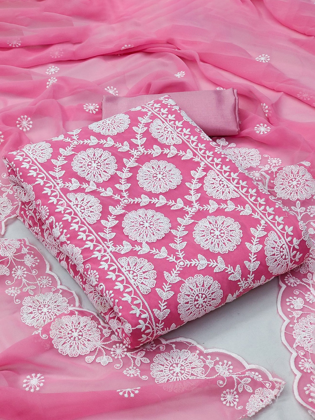 

Sidhidata Embroidered Unstitched Dress Material, Pink