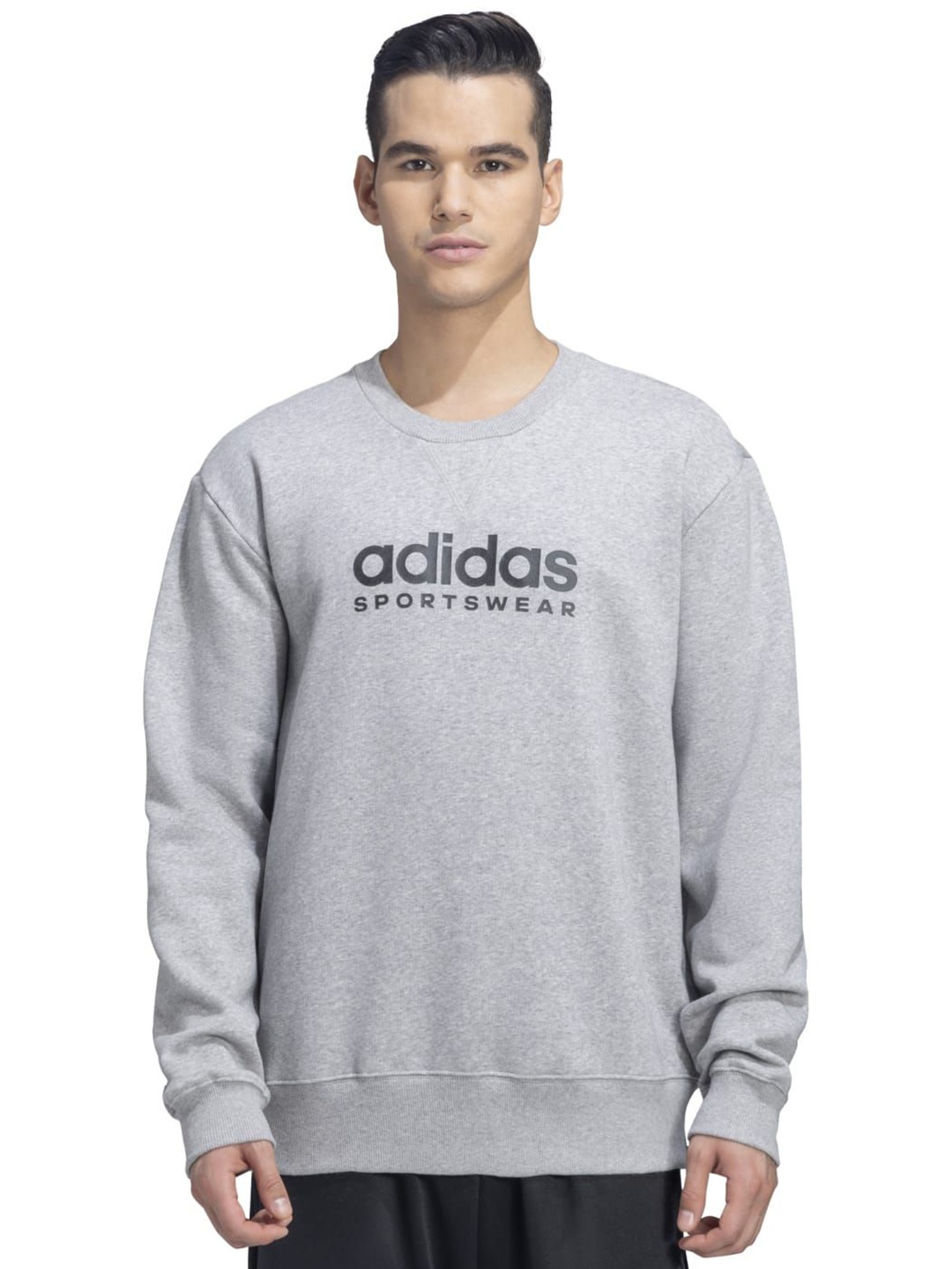 

ADIDAS Men Brand Logo Printed Cotton Round Neck Sweatshirt, Grey