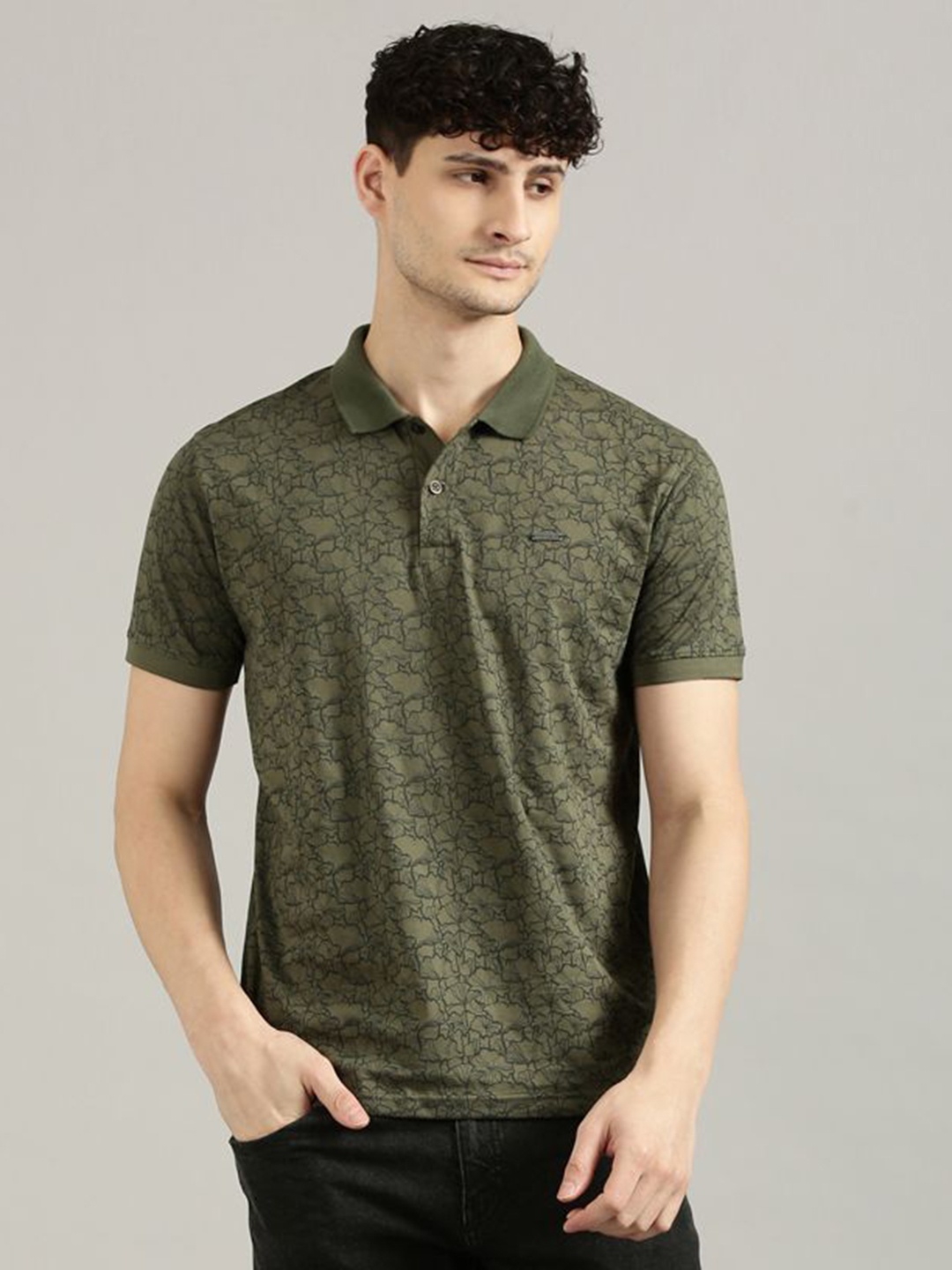 

Provogue Men Printed Polo Collar T-shirt, Olive