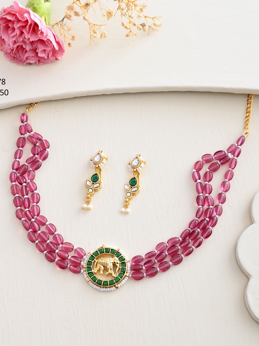 

DASTOOR Gold-Plated Stone-Studded Necklace & Earrings