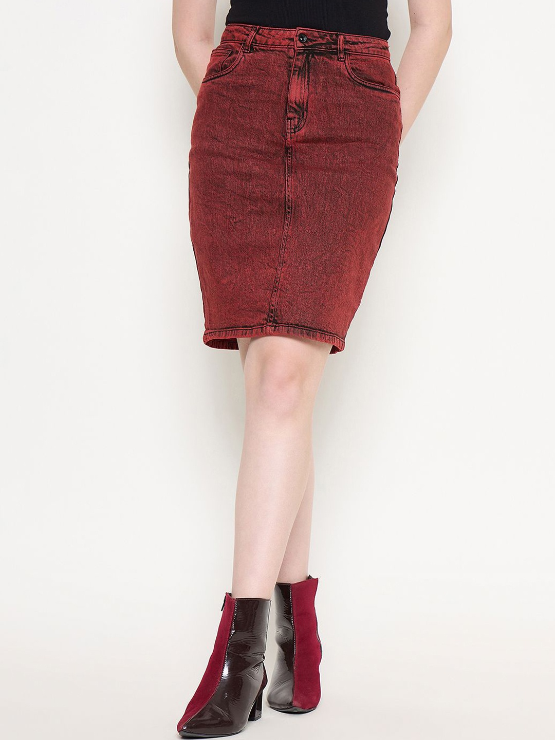 

Madame Women Pencil Knee Length Skirt, Red