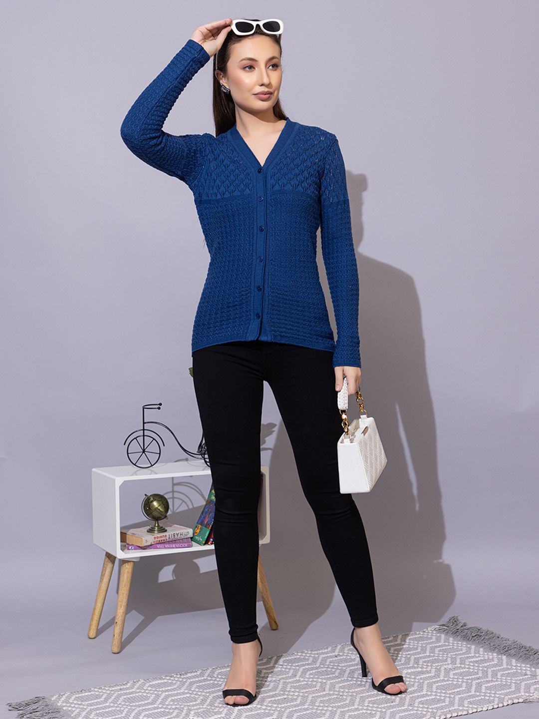 

Anouk Women Open Knit Cardigan, Blue