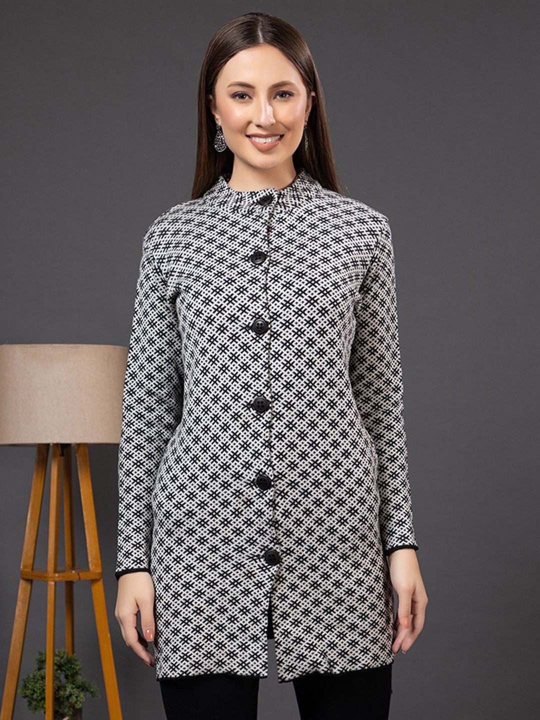 

Anouk Women Geometric Self Design Winter Cardigan, Black