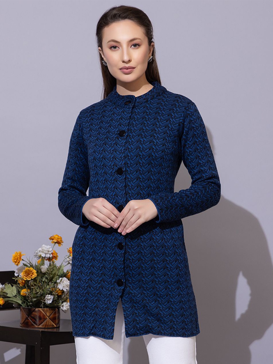 

Anouk Women Self Design Cardigan, Blue