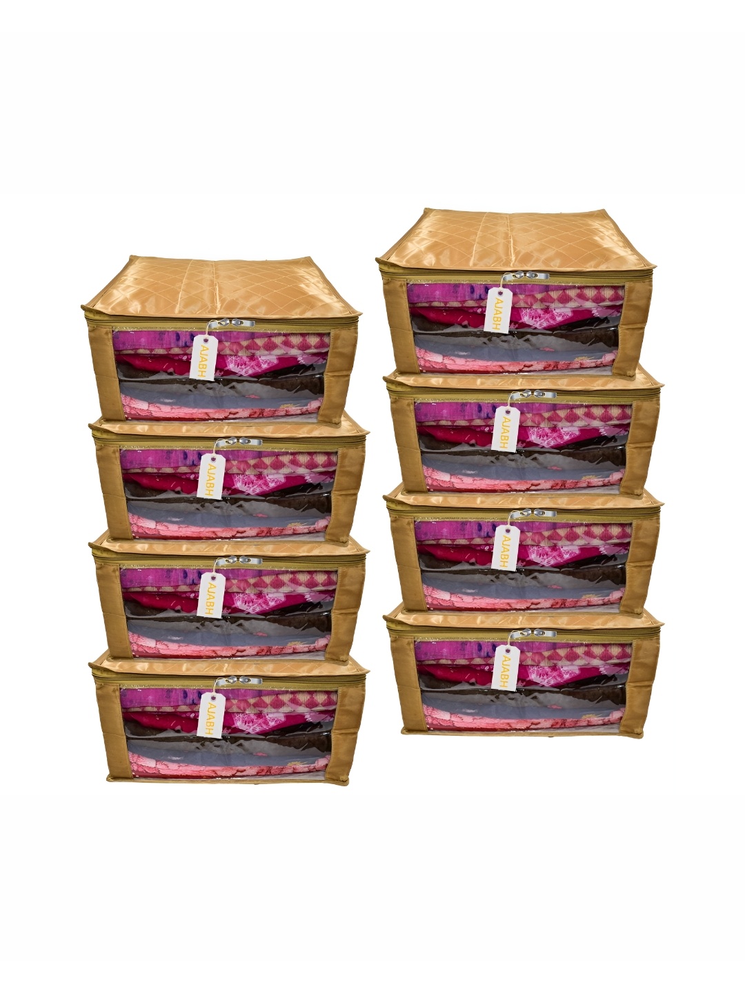 

Ajabh Gold-Toned 8 Pieces Checked Satin Saree Cover Organisers