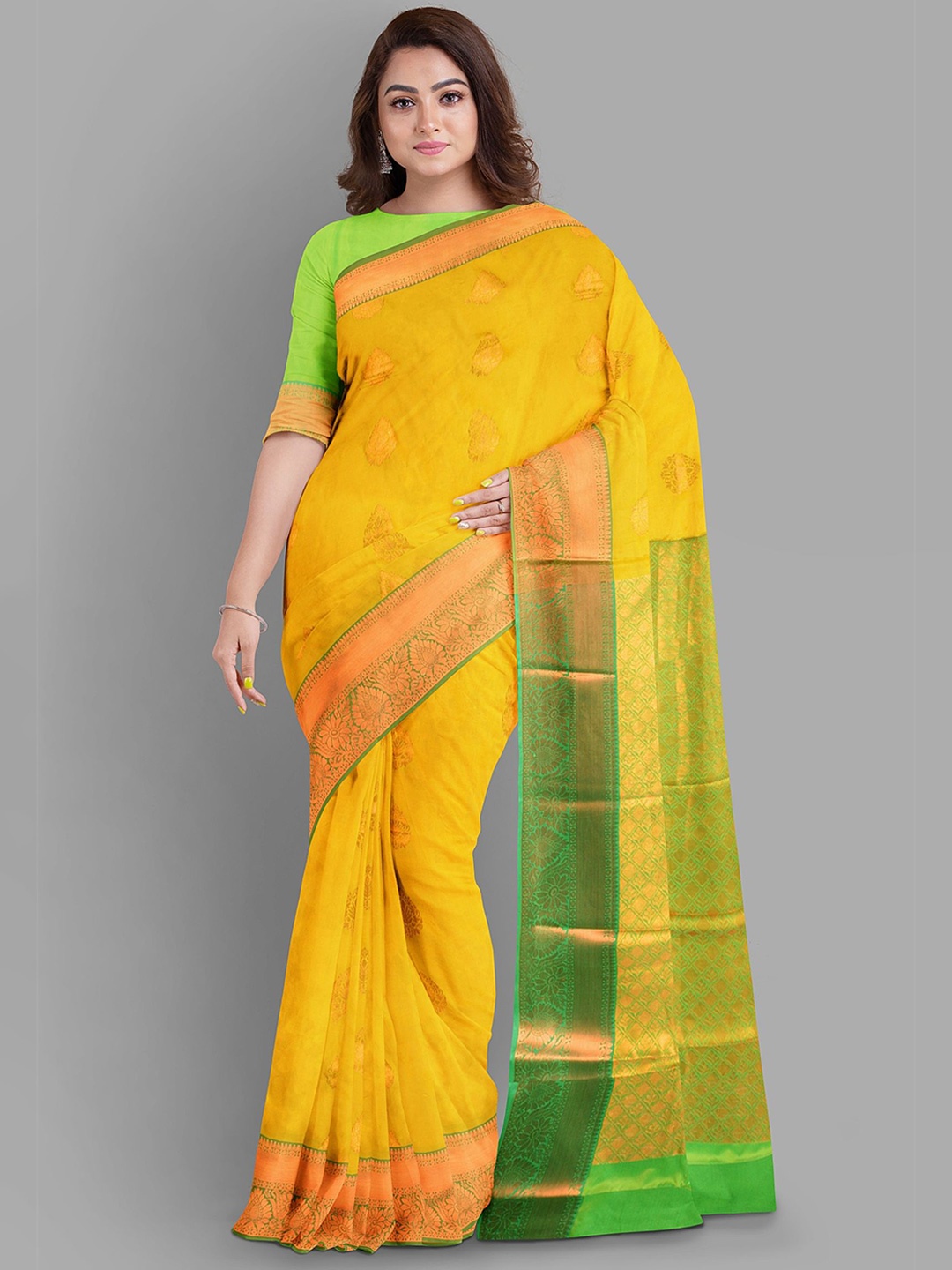 

The Chennai Silks Ethnic Motifs Zari Baluchari Saree, Yellow